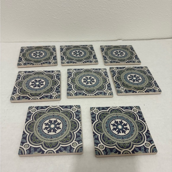 Coaster 4x4 Naturally Absorbent Light Blue Snowflake Pattern Coasters - Picture 1 of 4